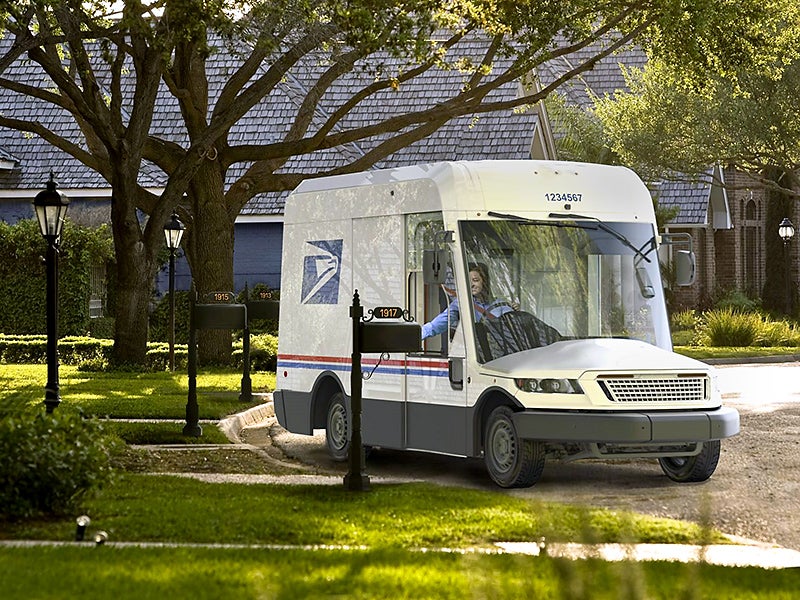 El vehÃculo de próxima generación del Servicio Postal de los Estados Unidos, que se muestra en este prototipo, se puede construir con un tren motriz de gasolina o eléctrico